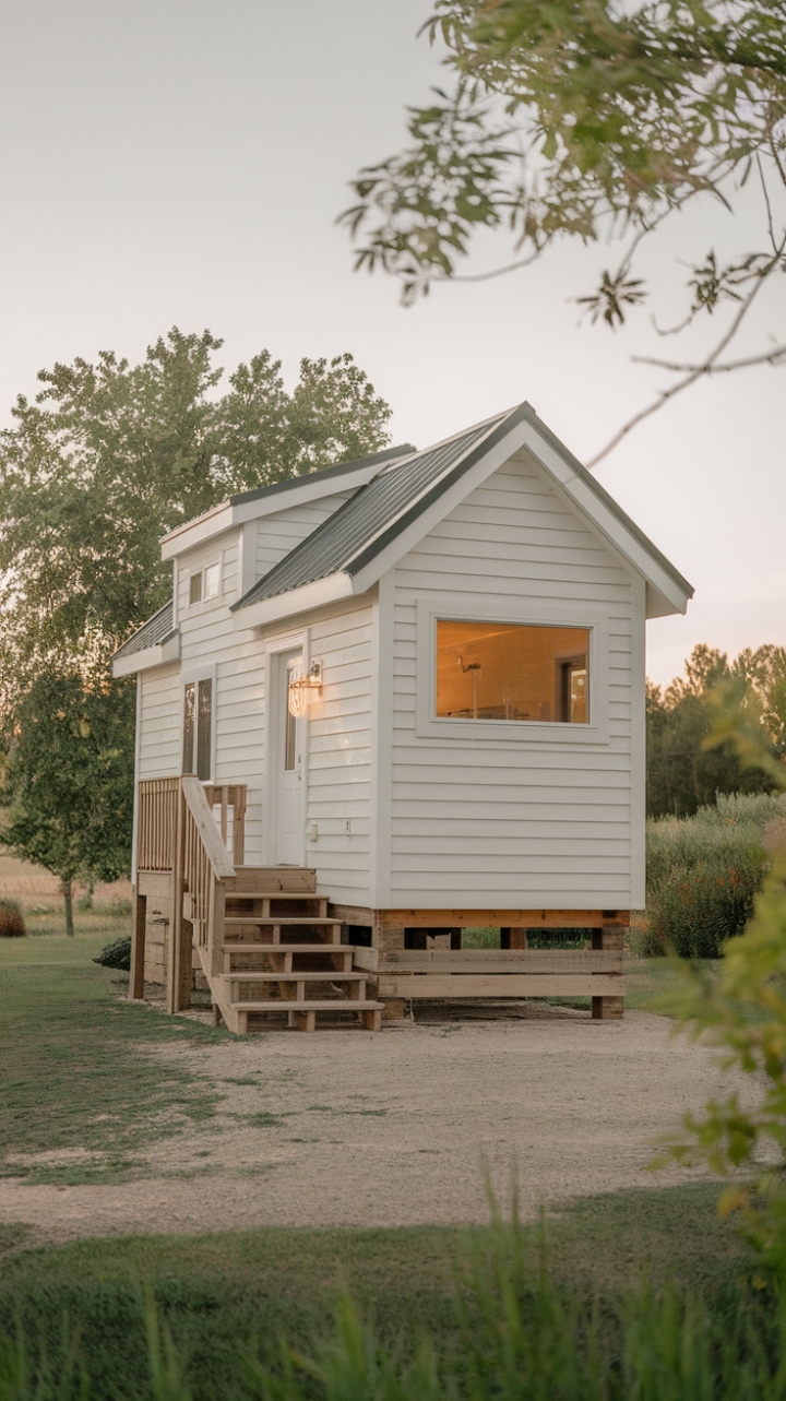 Serene White Tiny House Amidst Lush Greenery