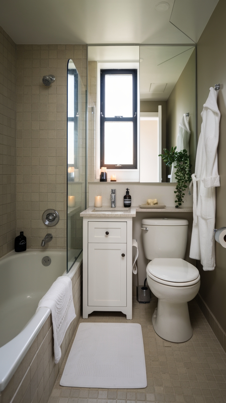 Serene Minimalist Bathroom with White Vanity and Beige Accents
