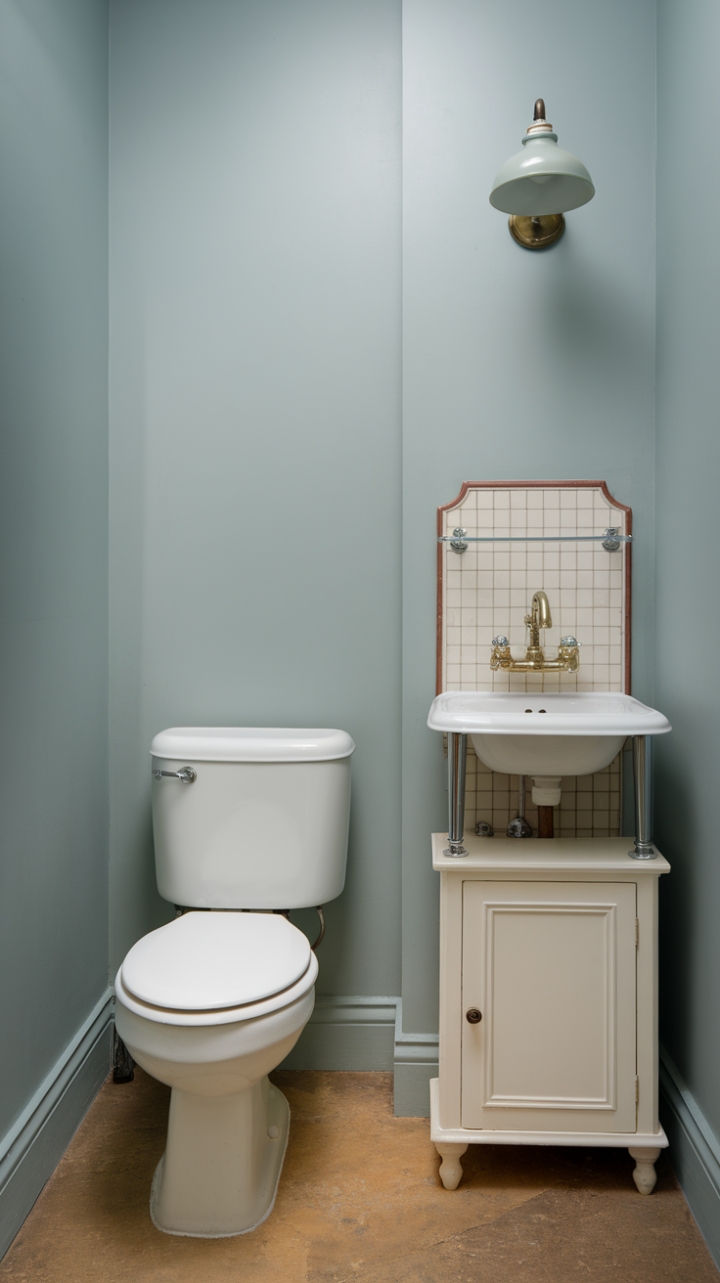 Elegant Small Bathroom with White Fixtures and Brass Details