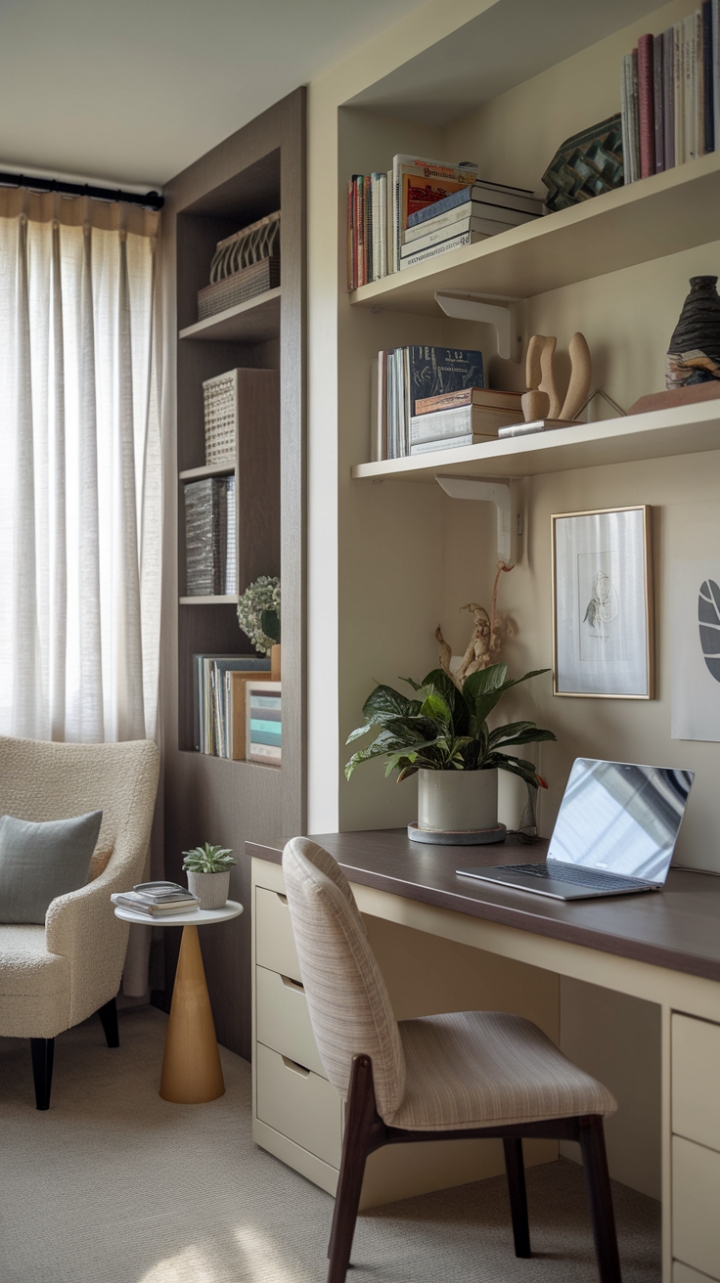 Cozy Study Nook: A Stylish Retreat in a Compact Home Office