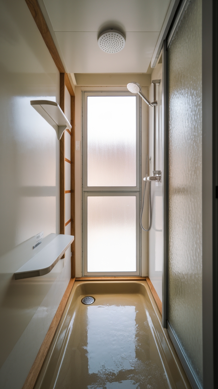 Smart Small Shower Design with Wooden Accents
