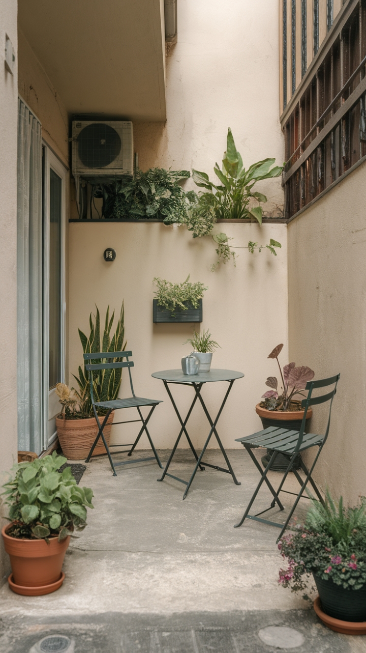 Cozy Urban Retreat with Compact Seating and Lush Plants