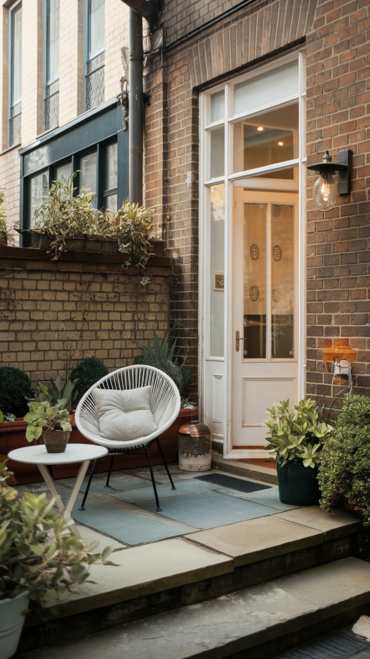 City Charm: An Intimate Outdoor Space with White Chair and Greenery