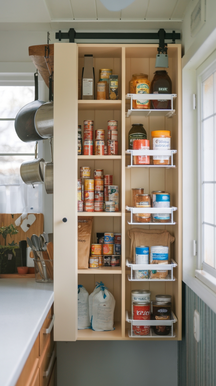 Smart Space Saver: Wall-Mounted Pantry with Sliding Door