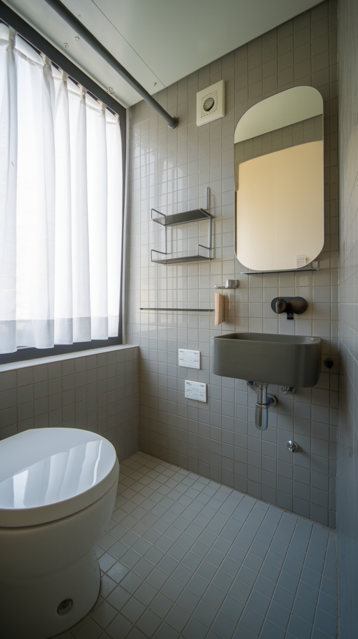 Elegant Grey and White Bathroom with Natural Light