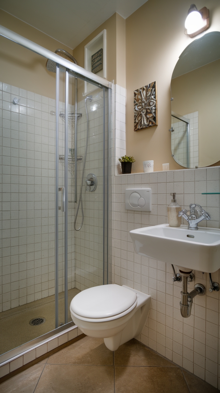 Cozy Sophistication: Compact Ensuite with Thoughtful Design