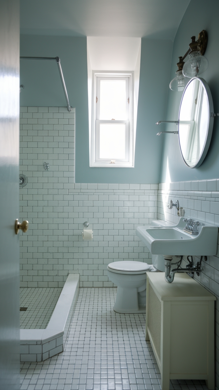 Serene Light Blue Ensuite with White Accents