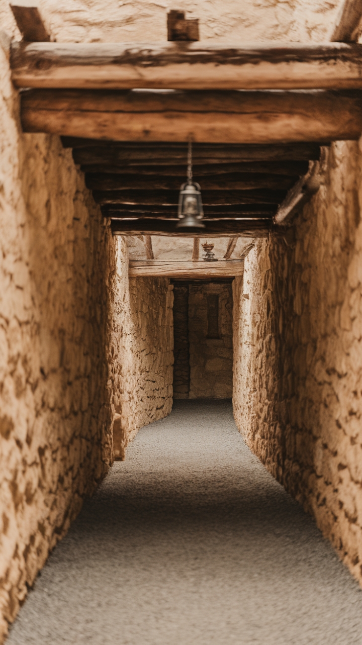 Rustic Charm in a Narrow Stone Hallway