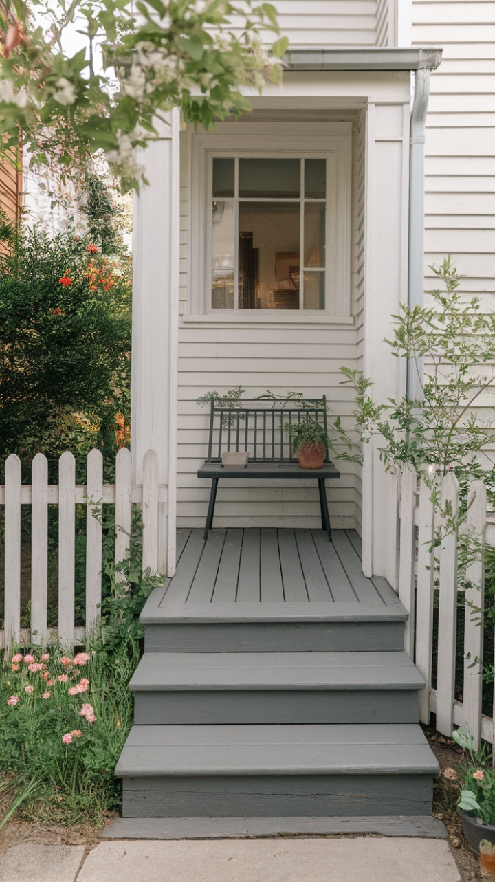 Charming Front Porch with Vibrant Blooms