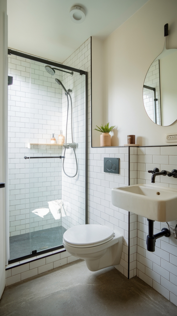 Modern Compact Ensuite with Wall Shower and Monochrome Elegance