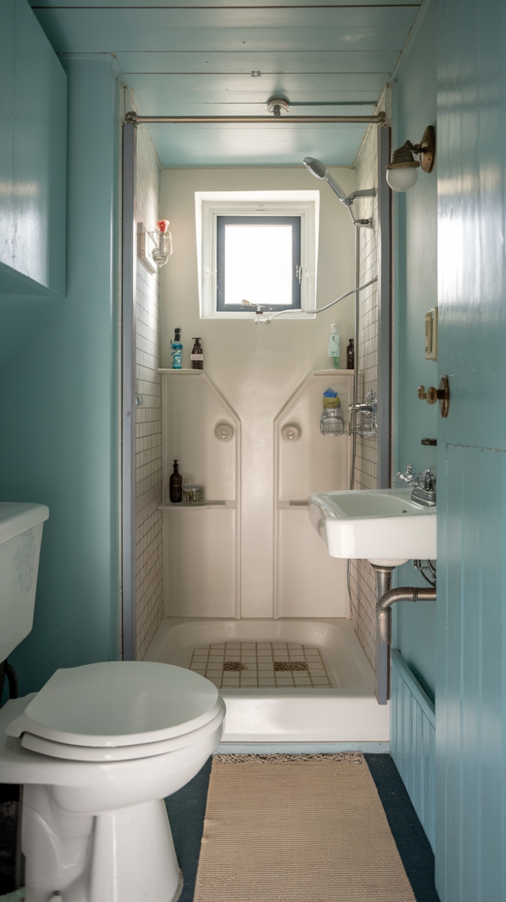 Minimalist Light Blue Bathroom with Bright Natural Light