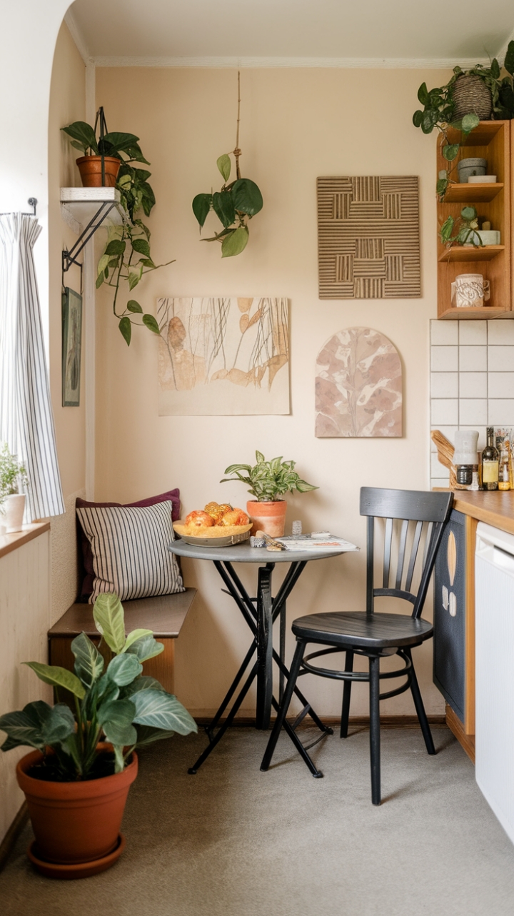 Cozy Dining Nook with Greenery and Art