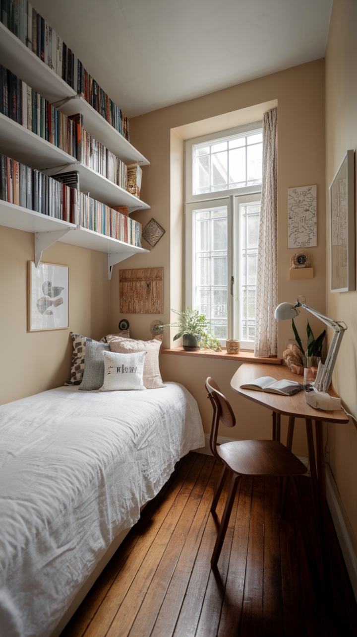 Inviting Small Bedroom Featuring Warm Tones and Thoughtful Details