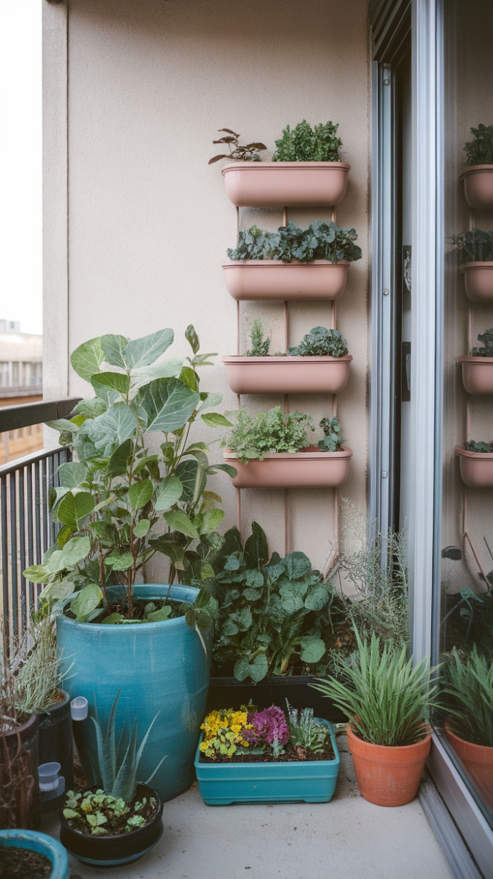 Lush Balcony Escape: A Charming Green Sanctuary with Potted Plants and Vertical Gardening