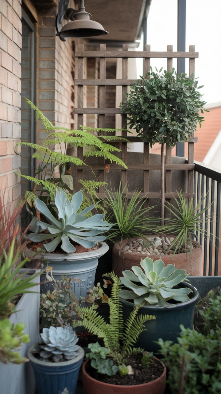 Rustic Charm: Transforming a Small Balcony into a Serene Green Retreat