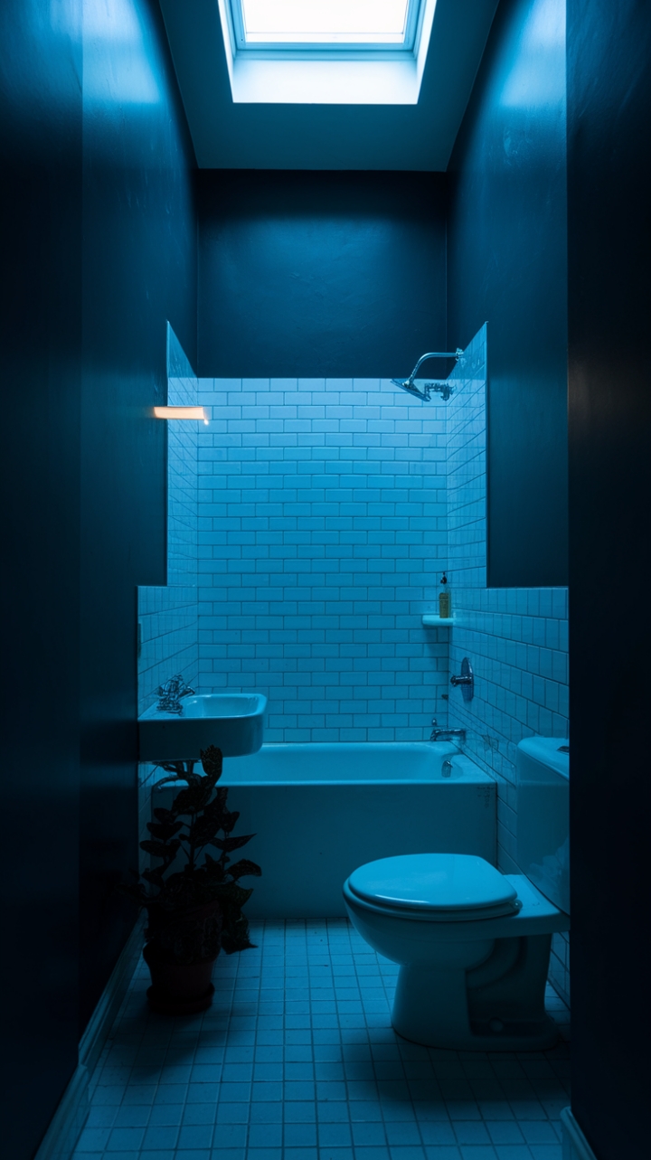 Elegant Serenity: A Small Bathroom's Rich Palette and Thoughtful Design