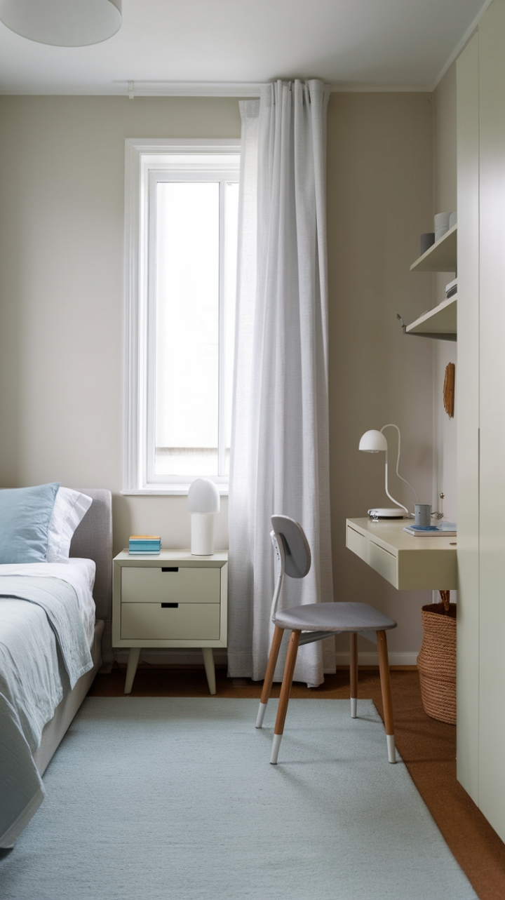 Minimalist Retreat in Soft Grey Tones with Clever Storage