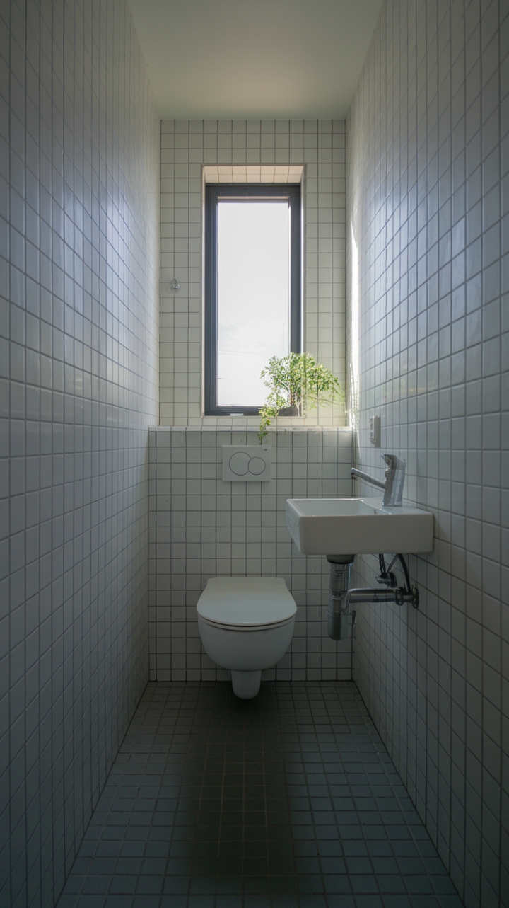Minimalist White Bathroom with Green Touches