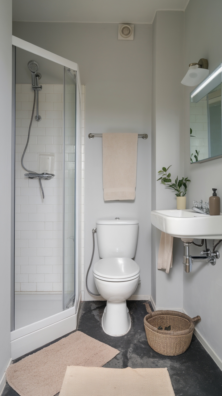 Serene Minimalist Bathroom with Soft Grey Tones