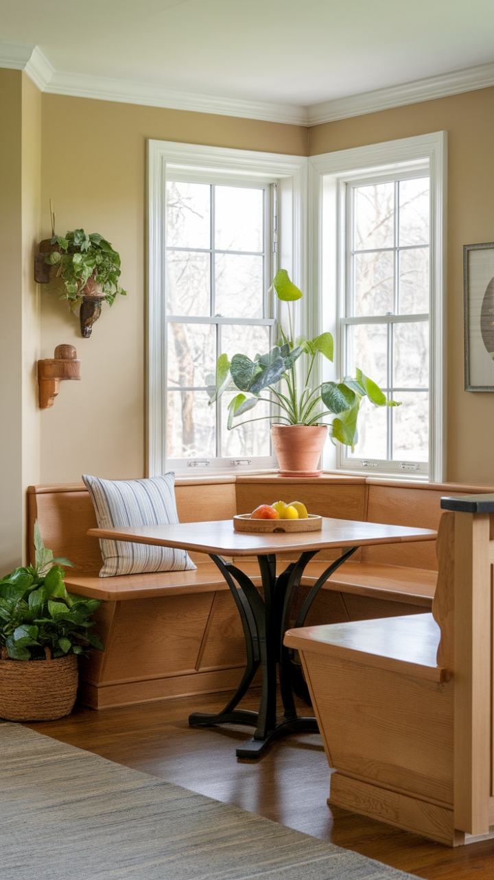 Inviting Breakfast Spot with Built-In Bench and Fresh Touches