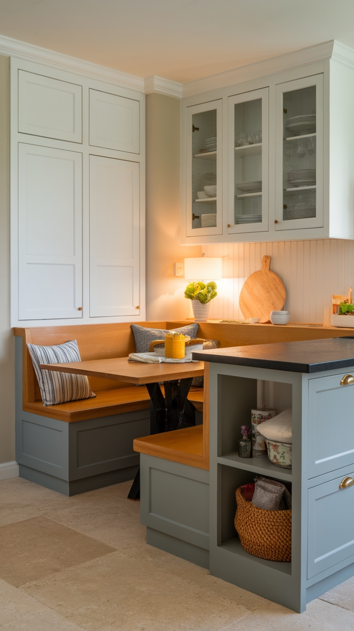 Inviting Compact Kitchen with Built-In Storage and Warm Accents