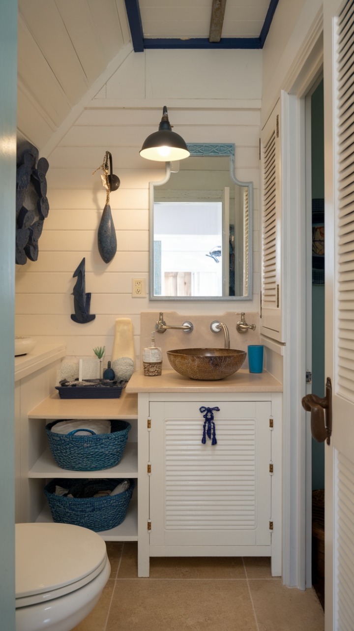 Beach-Inspired Small Bathroom with Nautical Touches
