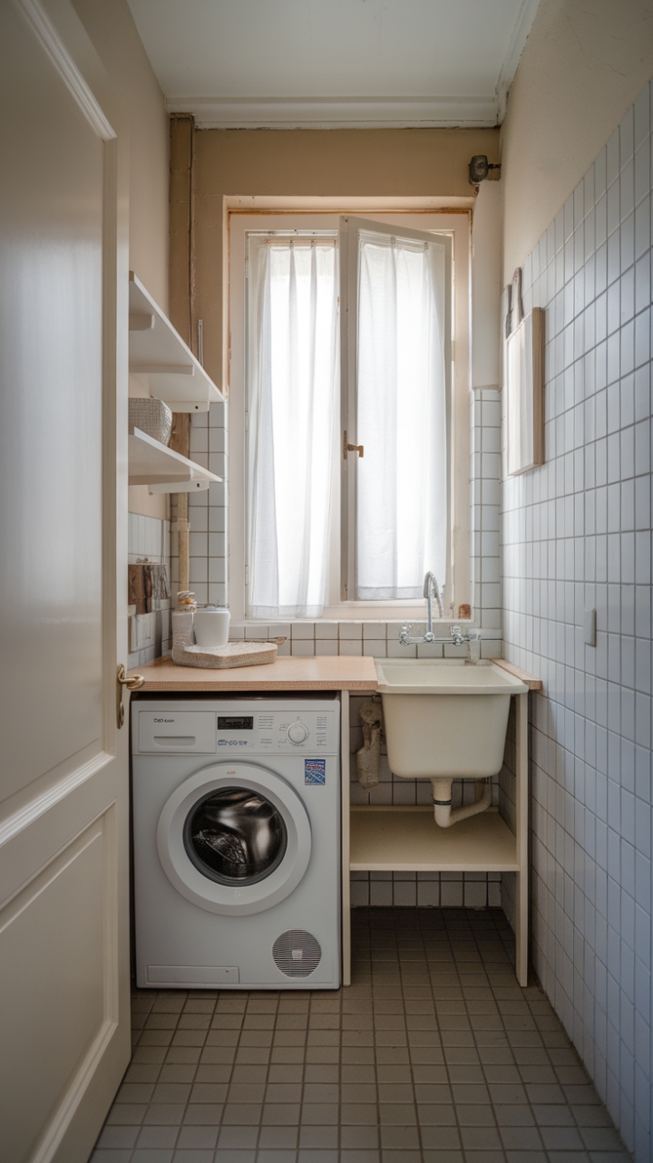 Bright and Organized: A Compact Laundry Space with Calm Elegance