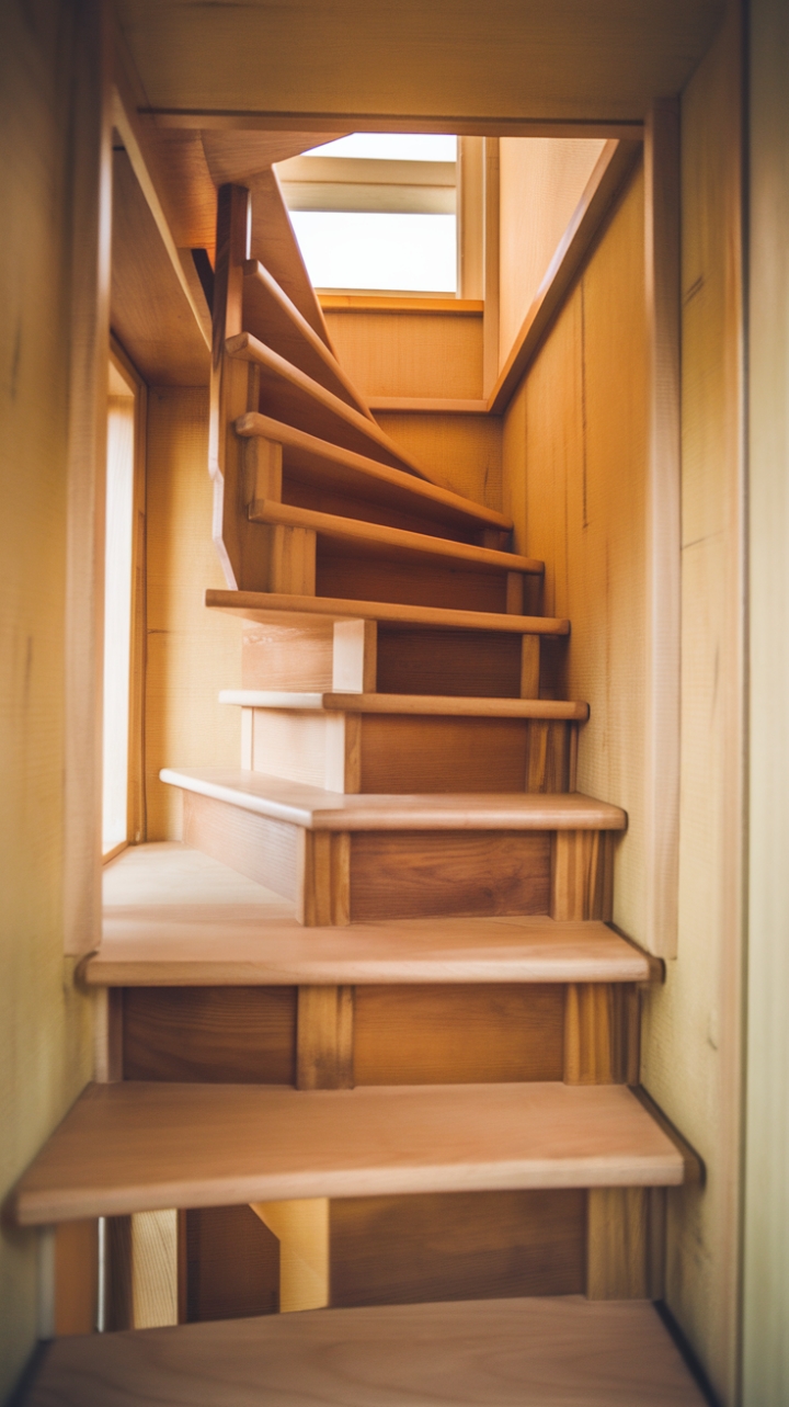 Warm-Toned Wooden Spiral Staircase Maximizes Compact Living