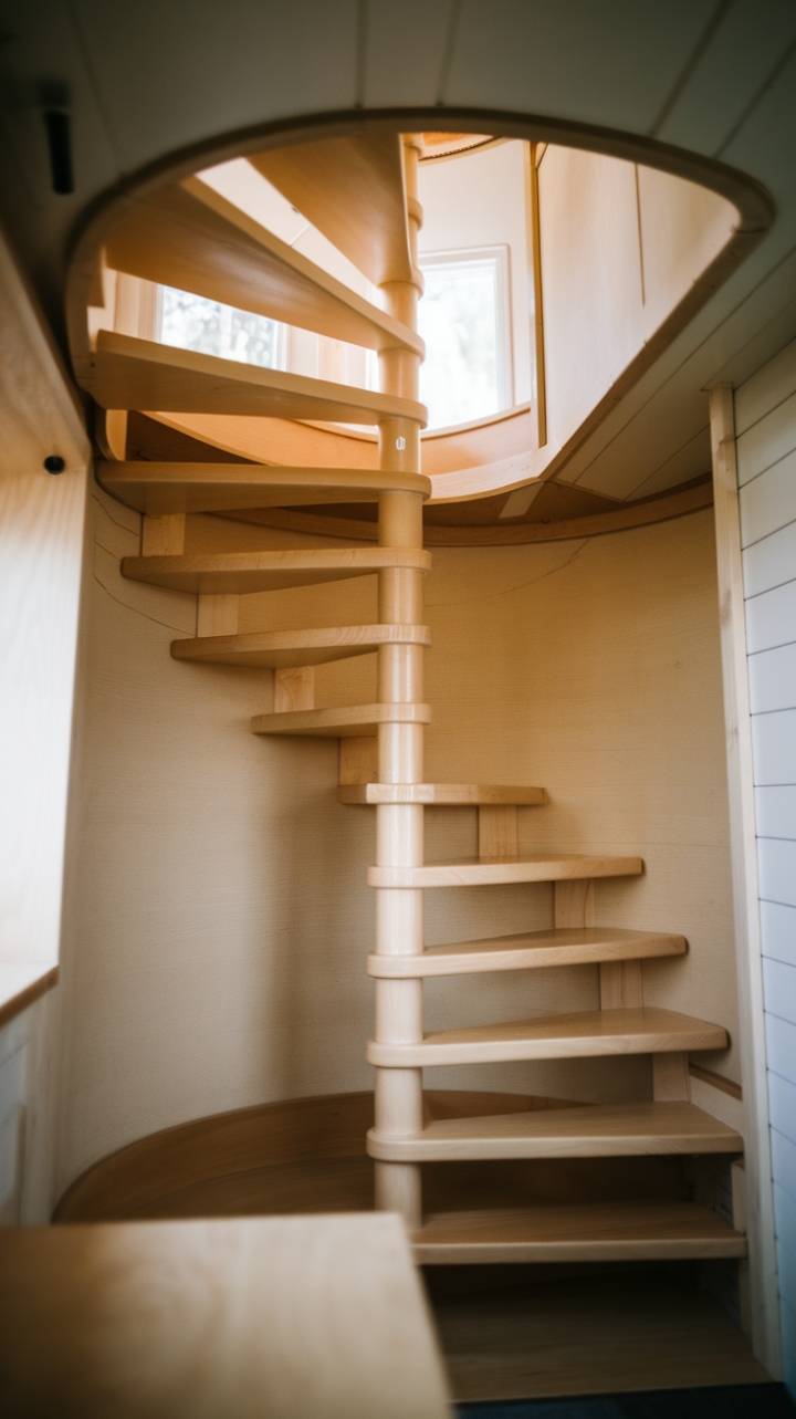 Space-Saving Wooden Spiral Adds Charm to Cozy Tiny House