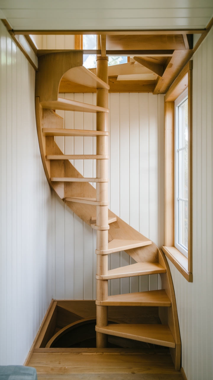 Charming Tiny Home with Space-Saving Spiral Staircase