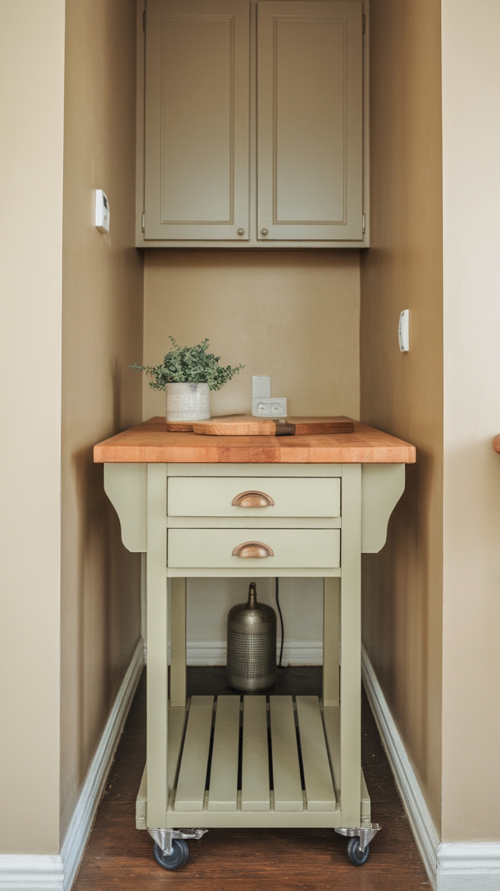 Smart Mobile Kitchen Island with Warm Wood Finish