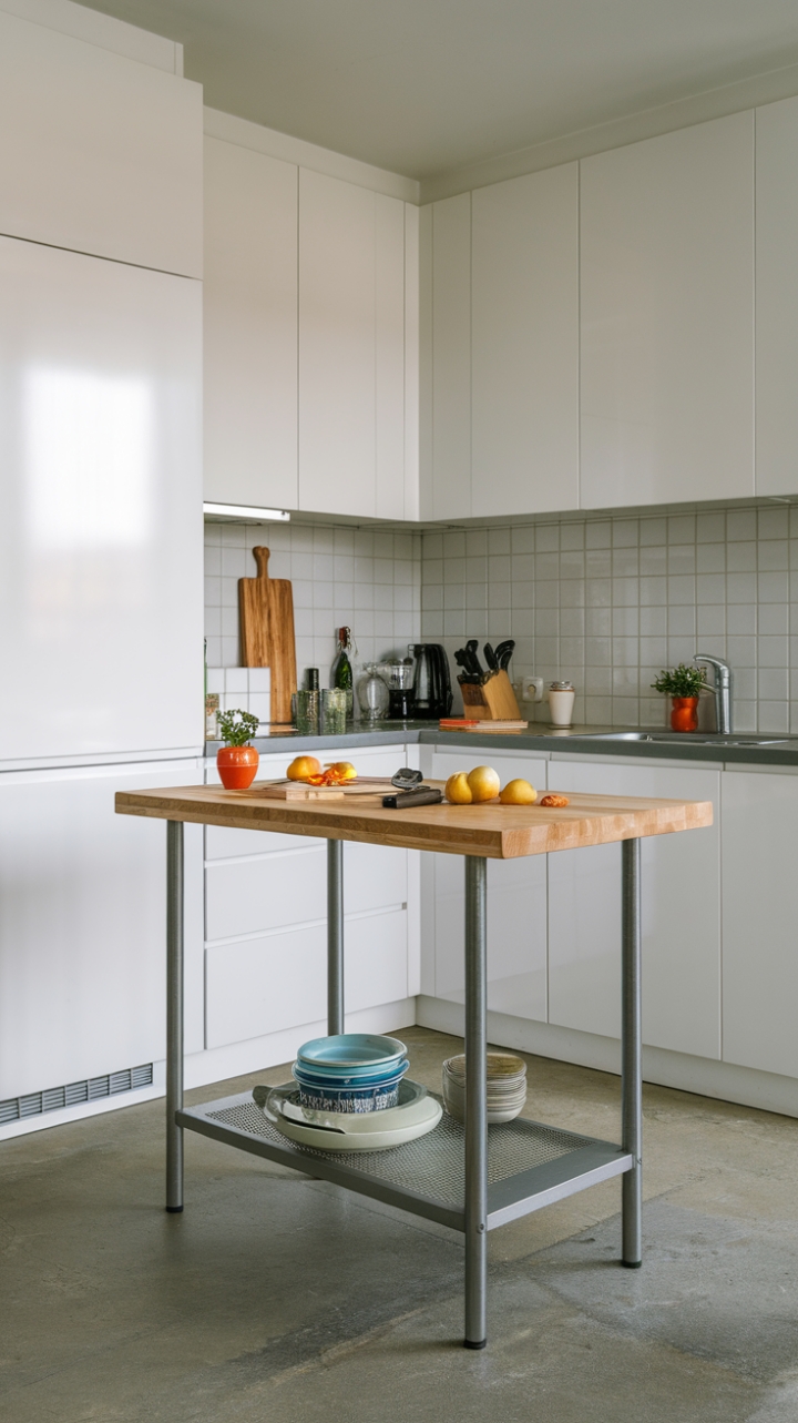 Smart Compact Kitchen Island with Warm Wooden Top