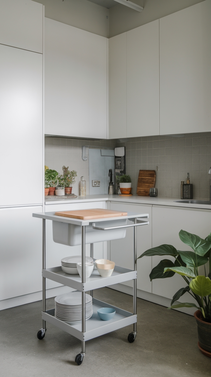 Versatile Compact Kitchen with Sleek Rolling Island