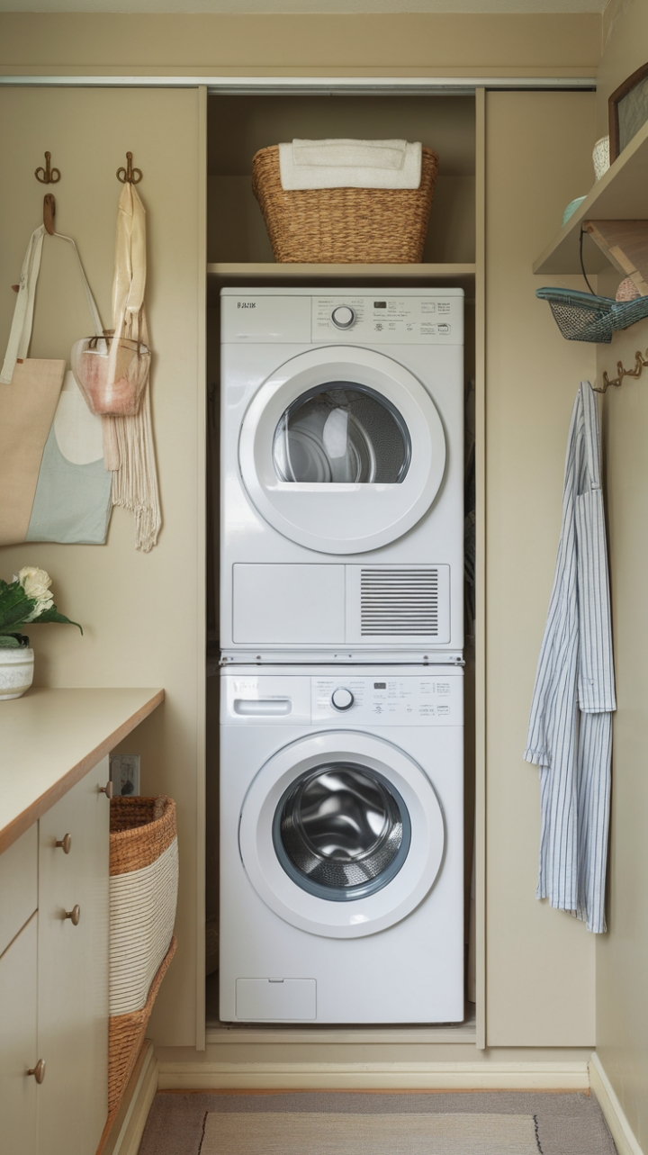 Efficient Corner Laundry with Vertical Stack