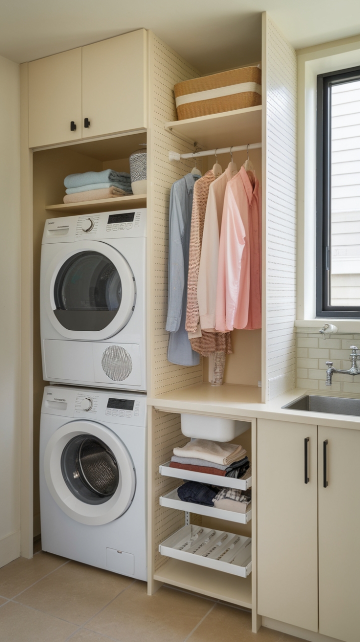 Compact Laundry Charm: Efficient and Elegant Space Planning