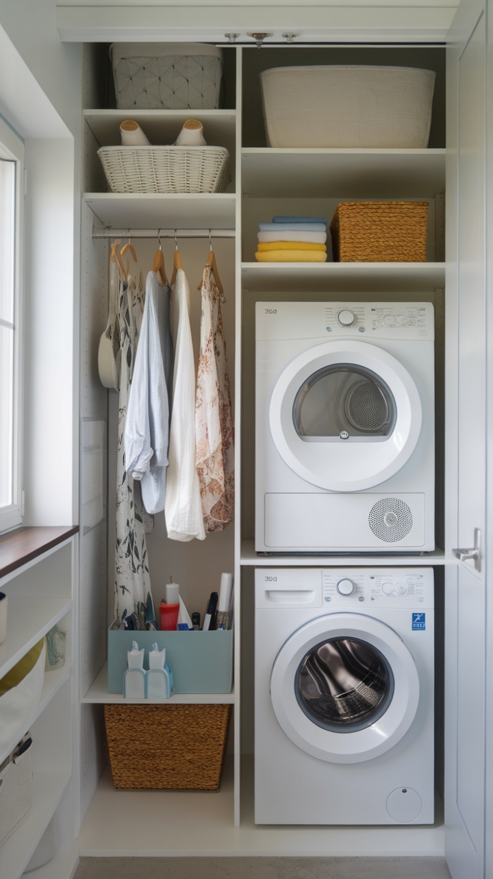 Maximize Your Laundry Room with Vertical Storage and Sleek Appliances