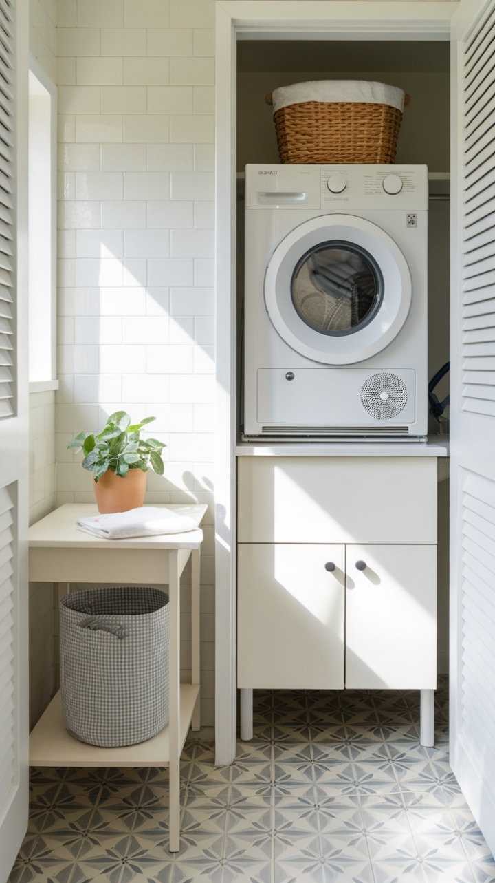 Stylish and Organized Compact Laundry Space