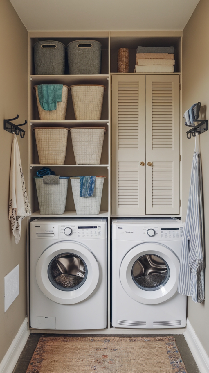 Warm and Functional Laundry Space with Clever Organization