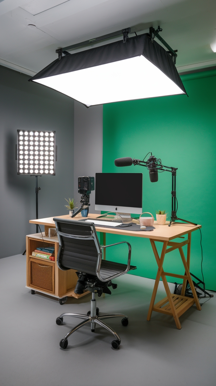 Compact, Professional YouTube Setup with Green Screen and Thoughtful Lighting