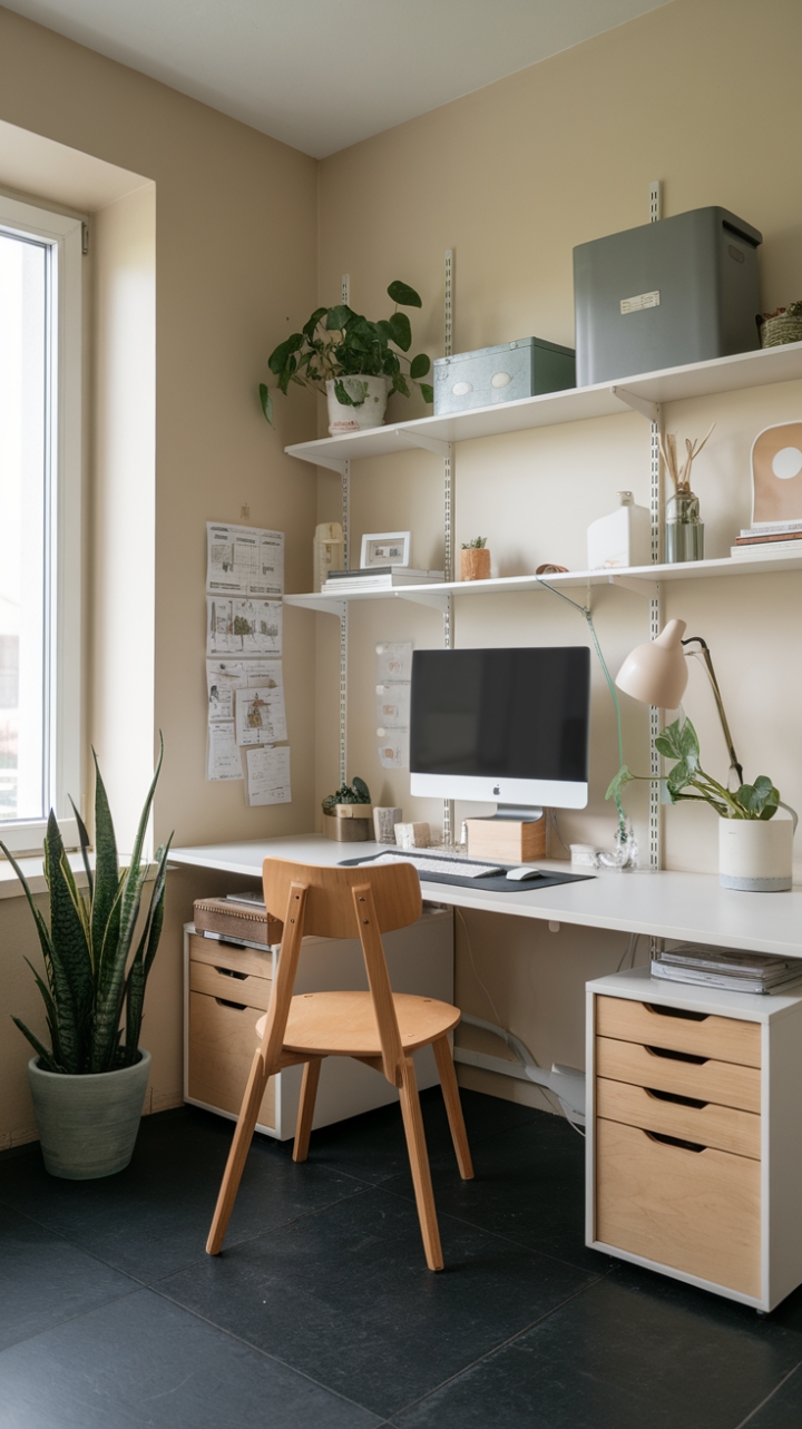 Minimalist White Desk and Wooden Chair Create a Bright, Cozy Home Office