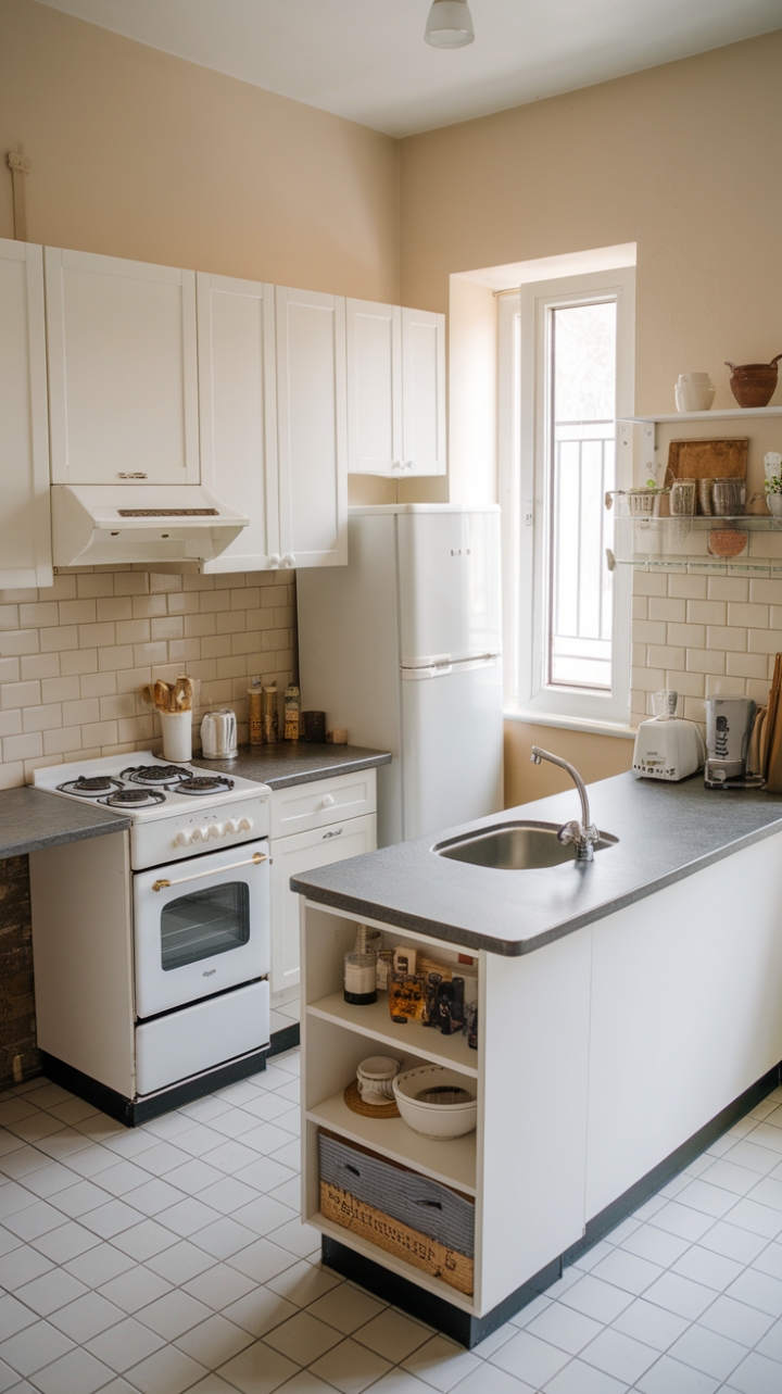 Modern White and Grey Kitchen with Central Island for Efficient Cooking