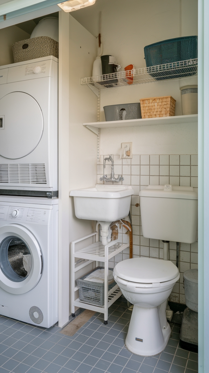 Smart Space Solution: Compact Laundry Room with Utility Toilet