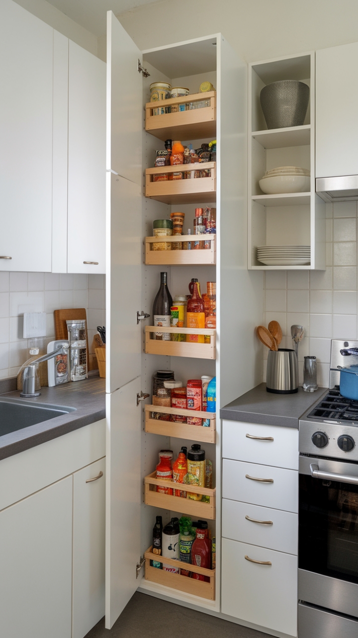 Compact Elegance: Narrow Shelves and Seamless Design for Efficient Storage