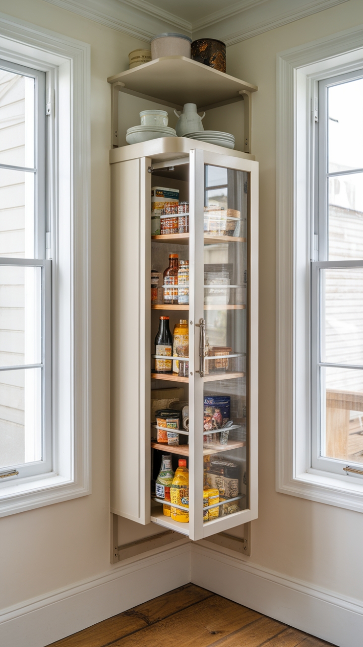 Chic Wall-Mounted Pantry Enhances Compact Kitchen Storage