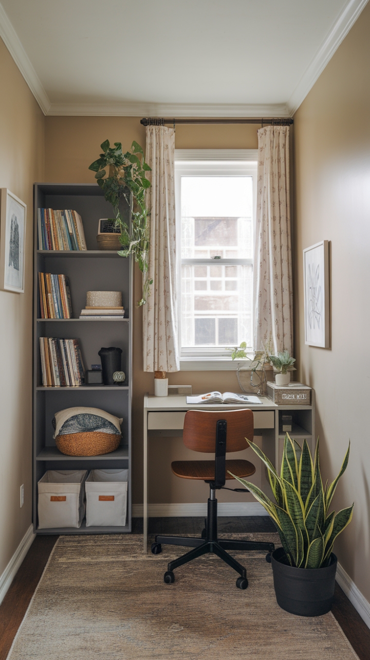 Charming Small Space Office with Warm Details