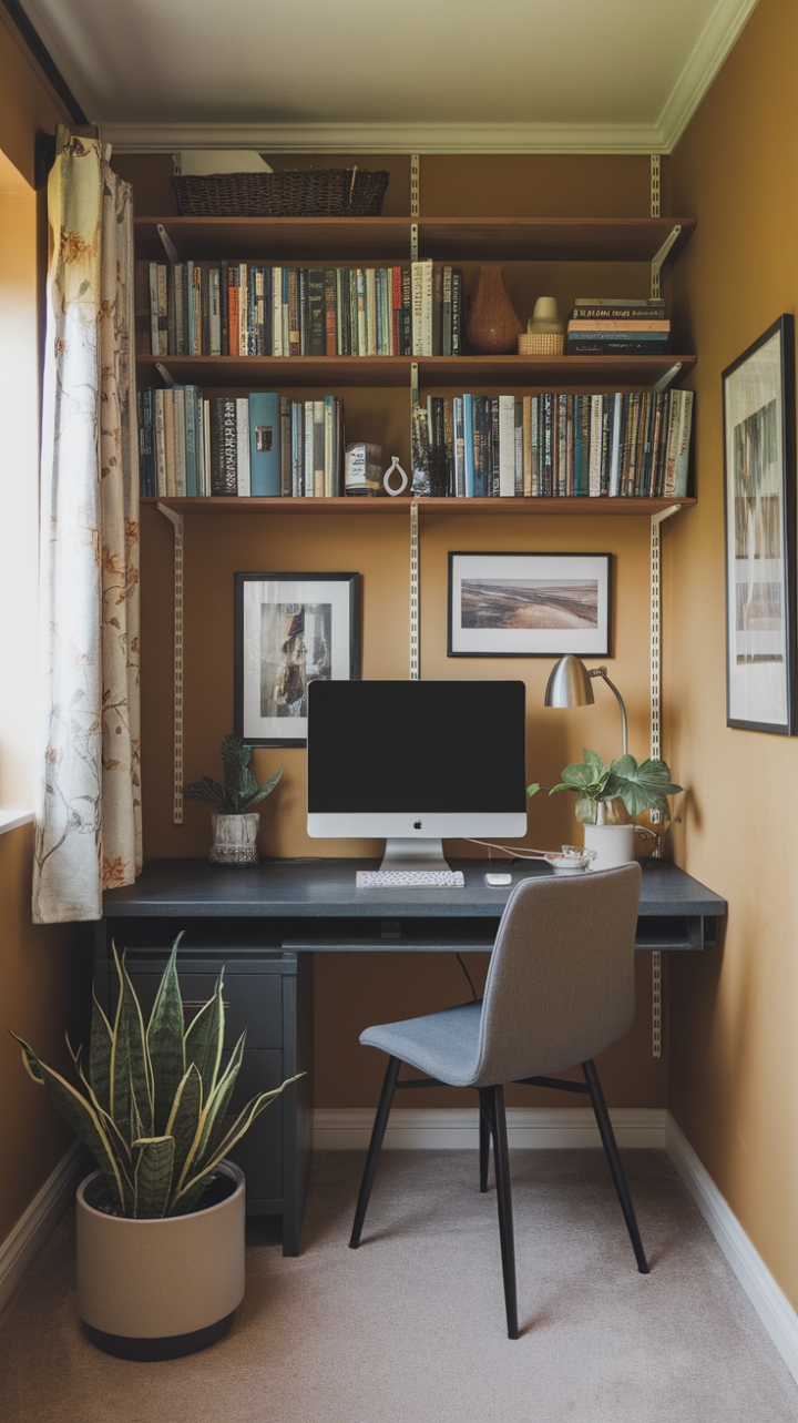 Elegant Workspace with Warm Tones and Smart Storage