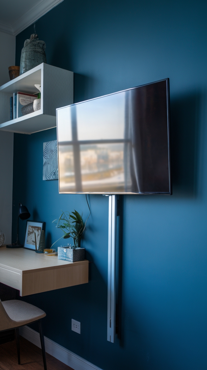 Elegant Simplicity: A Compact Space with a Bold Blue Accent Wall