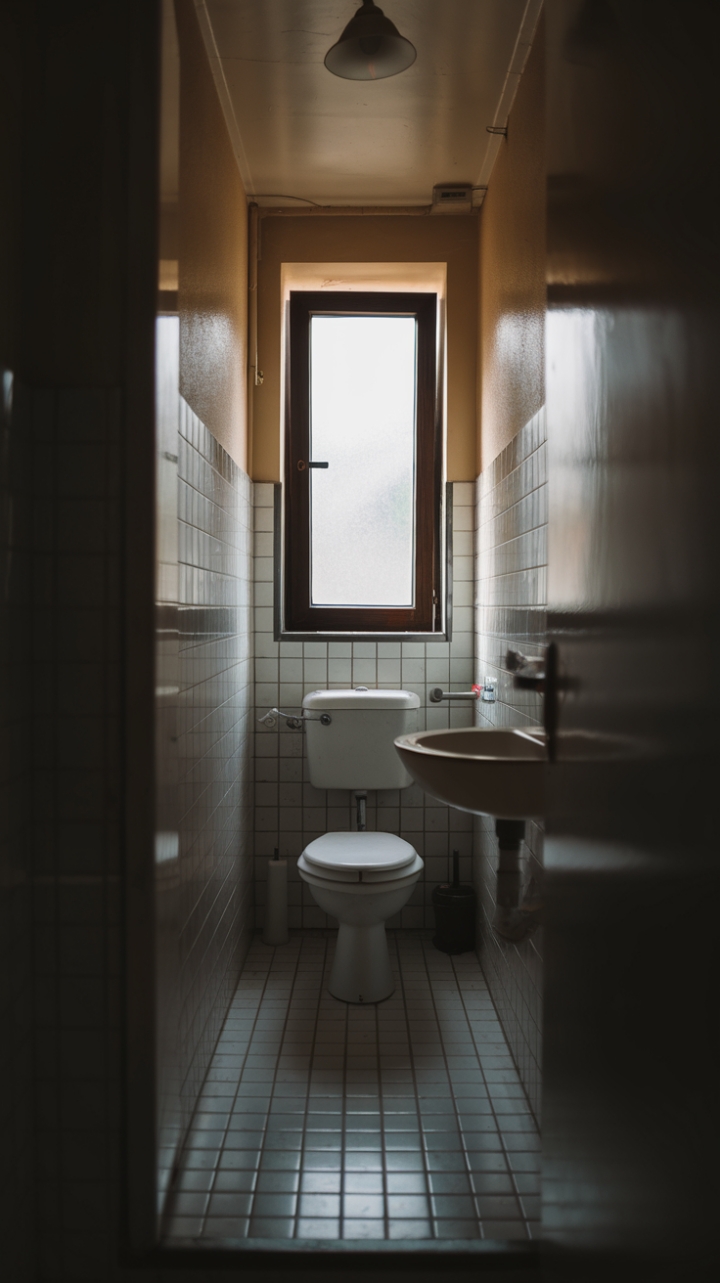 Intimate Small Bathroom with Tiled Floors and Simple Fixtures