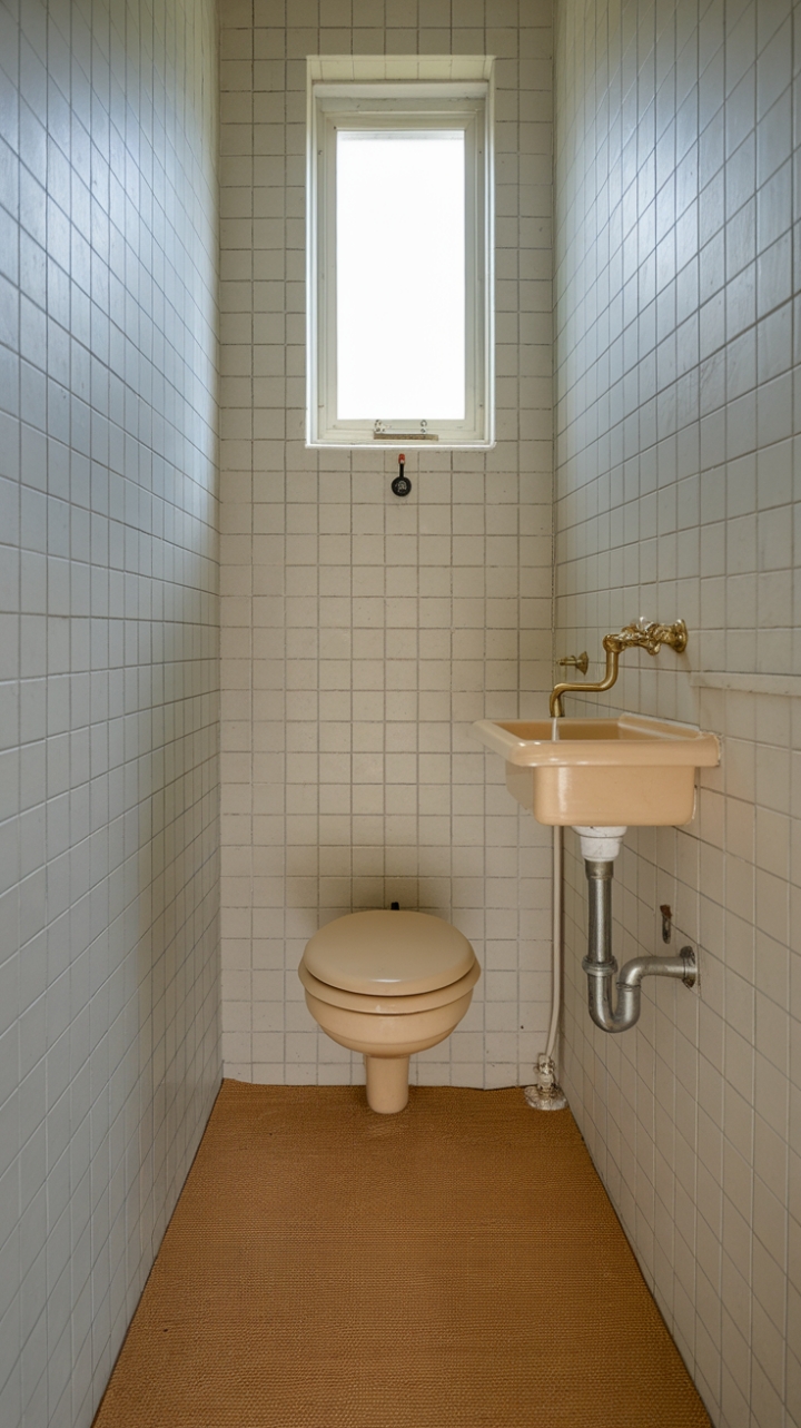 Elegant Beige Retreat with Tiled Wall and Elevated Window