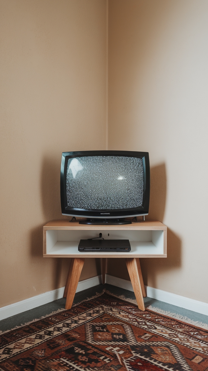 Corner Charm: Vintage Vibe with a Narrow Wooden TV Stand